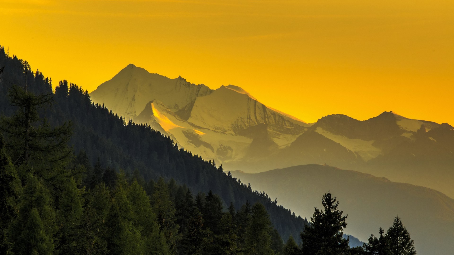 Golden Alpine Mountain Wallpaper – free HD wallpaper