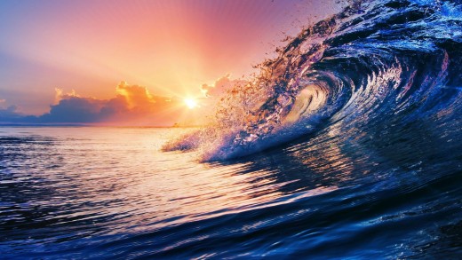 Golden Sunset Ocean Wave Wallpaper