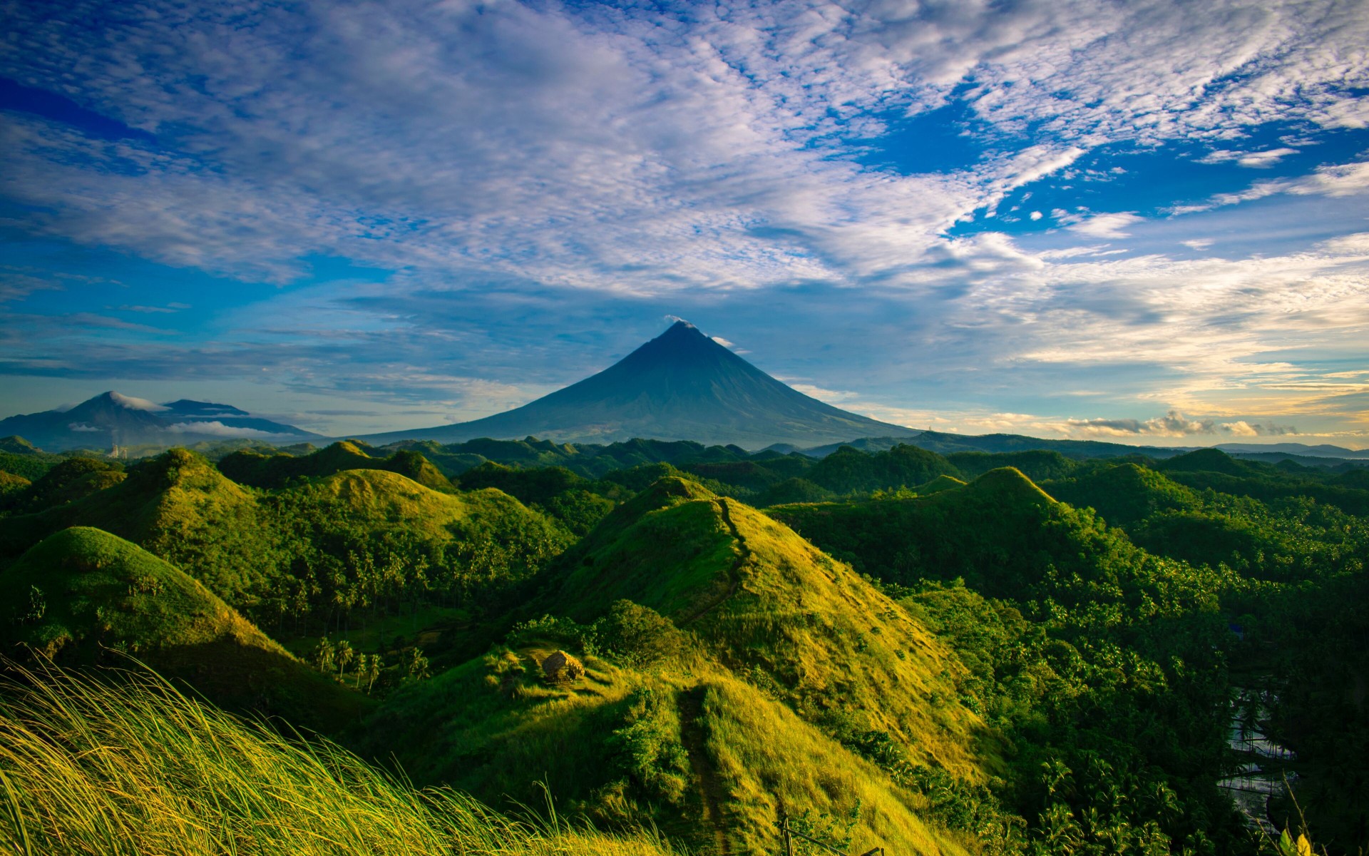 Green Volcano Hills Landscape Wallpaper – free HD wallpaper