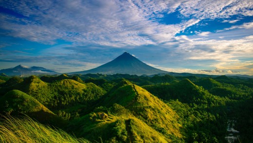 Green Volcano Hills Landscape Wallpaper