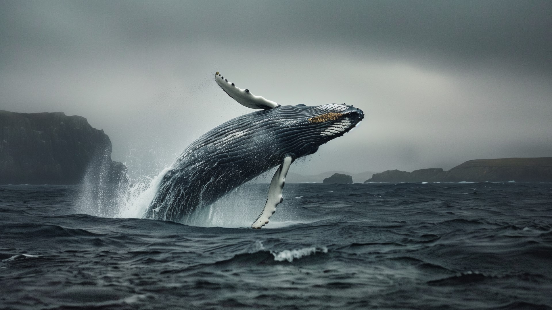 Humpback Whale Breaching Ocean Wallpaper