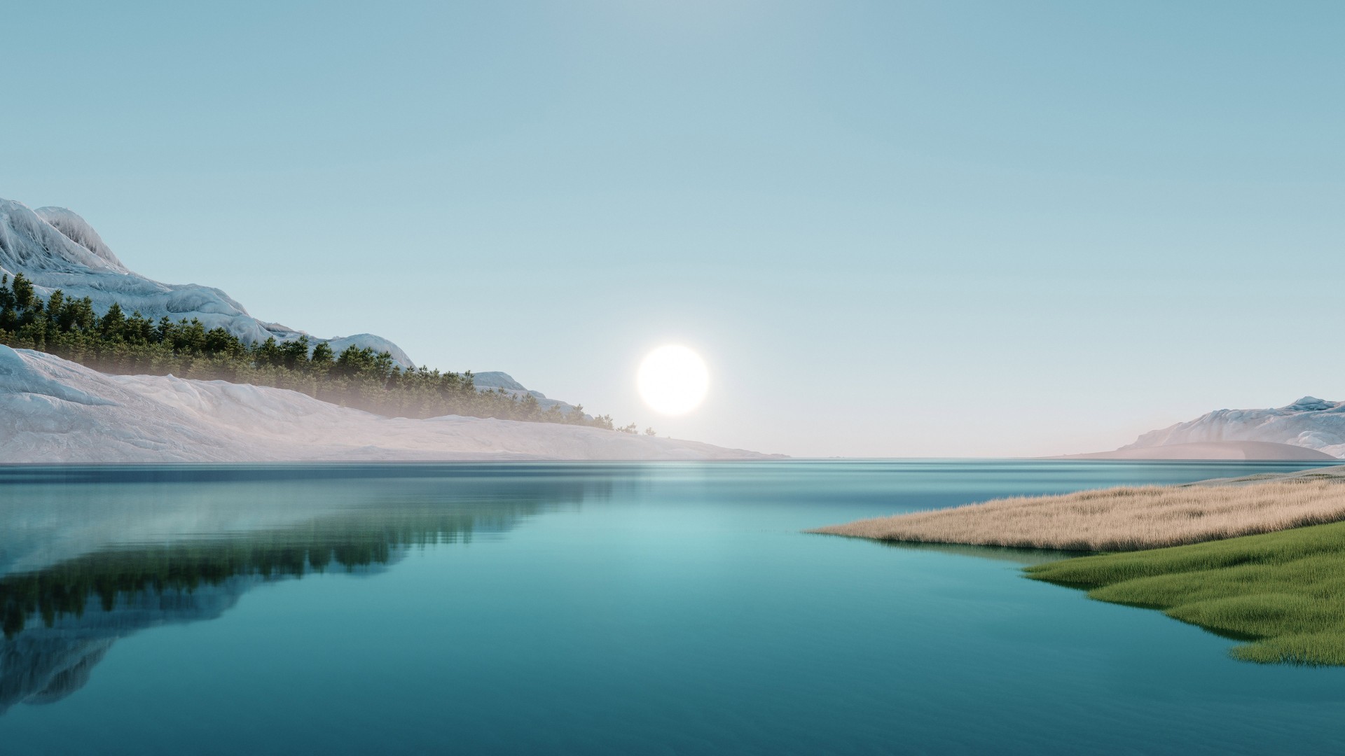 Minimal Blue Lake Sunrise Wallpaper – free HD wallpaper