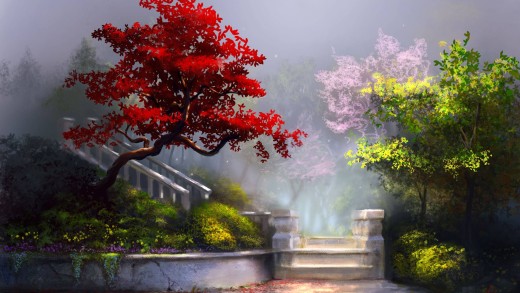 misty-garden-wallpaper-red-tree-dreamy-path-2880×1800