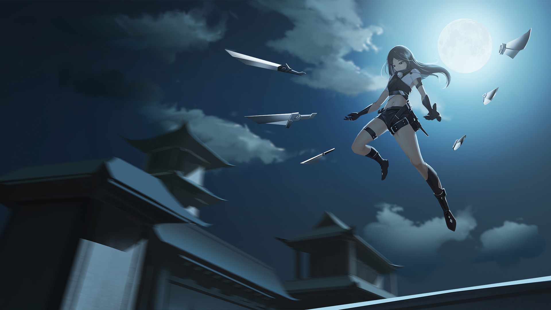 Moonlit Anime Sword Girl Wallpaper – free HD wallpaper