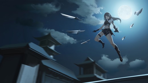Moonlit Anime Sword Girl Wallpaper