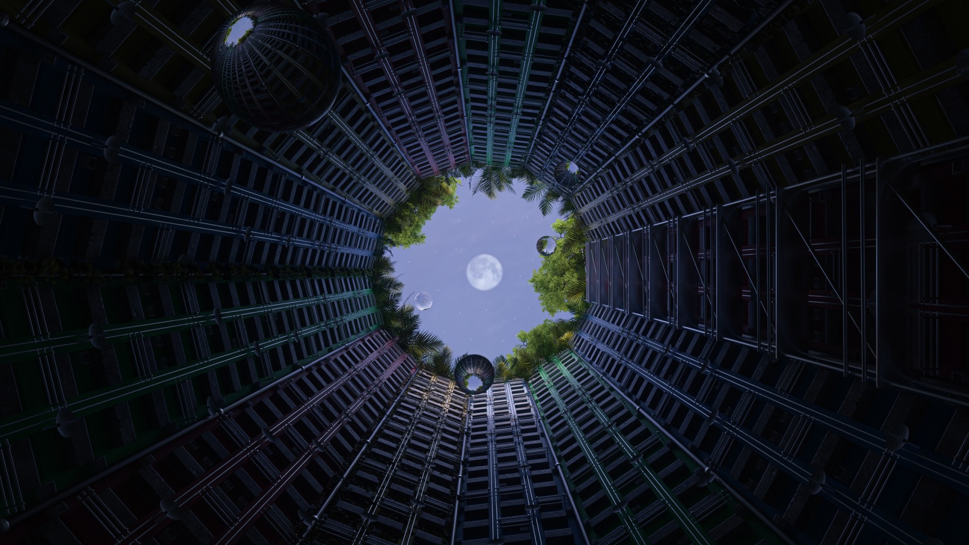 Moonlit Atrium Architecture Wallpaper – free HD wallpaper