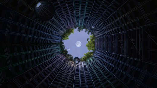 Moonlit Atrium Architecture Wallpaper