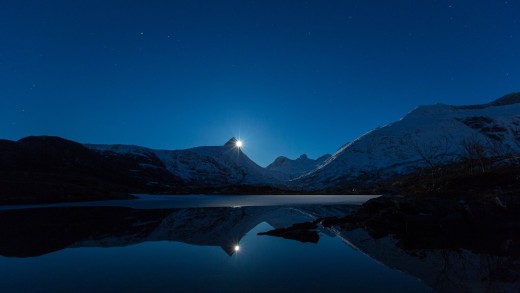 Moonlit Mountain Lake Reflection Wallpaper