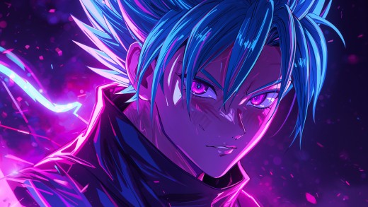 Neon Blue Anime Portrait Wallpaper