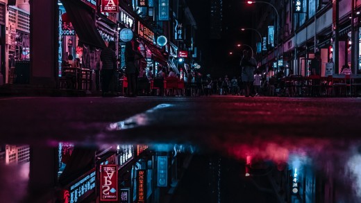 Rain-Soaked Neon City Wallpaper