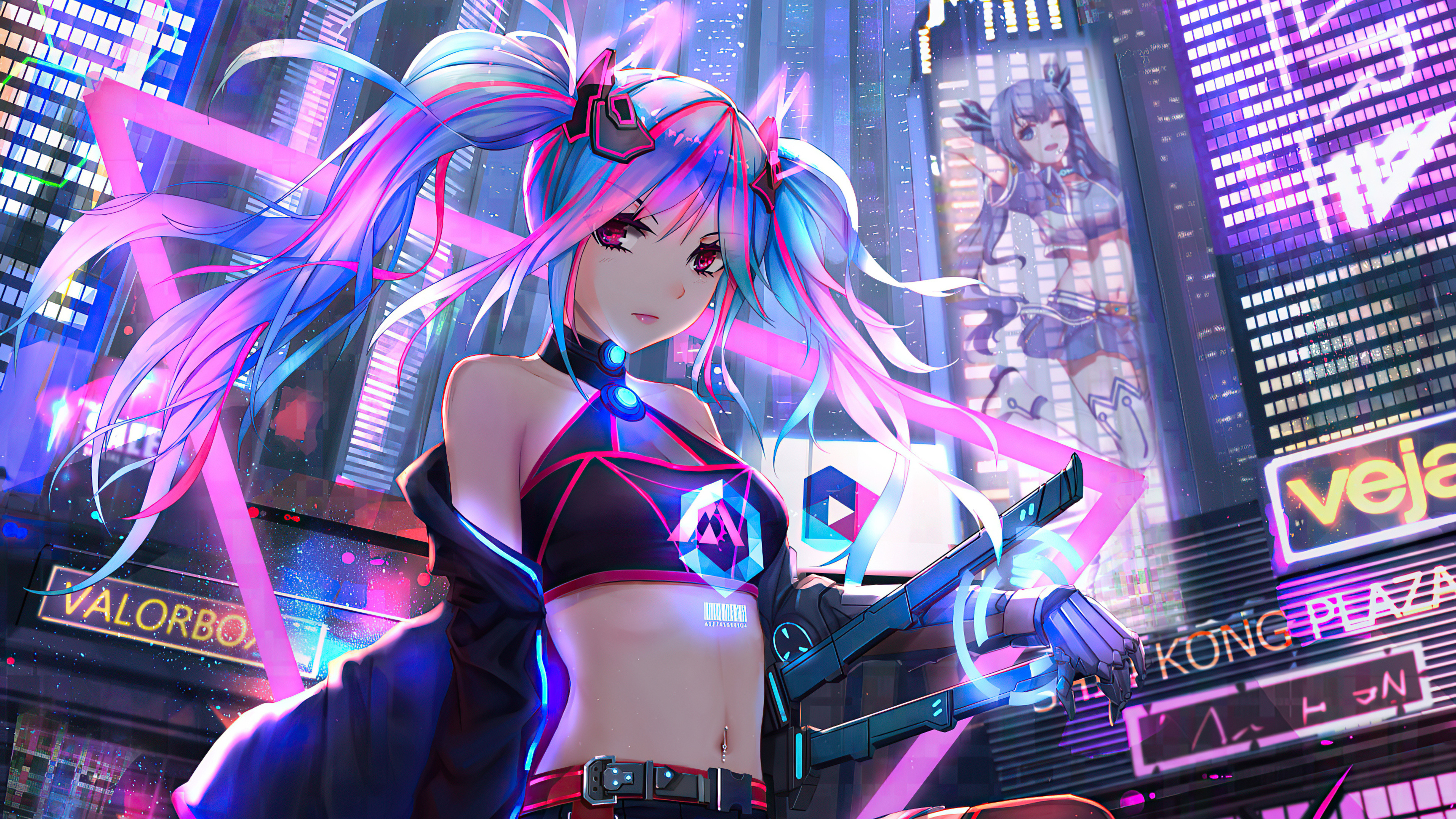 Neon Cyberpunk Anime Girl 4K Wallpaper