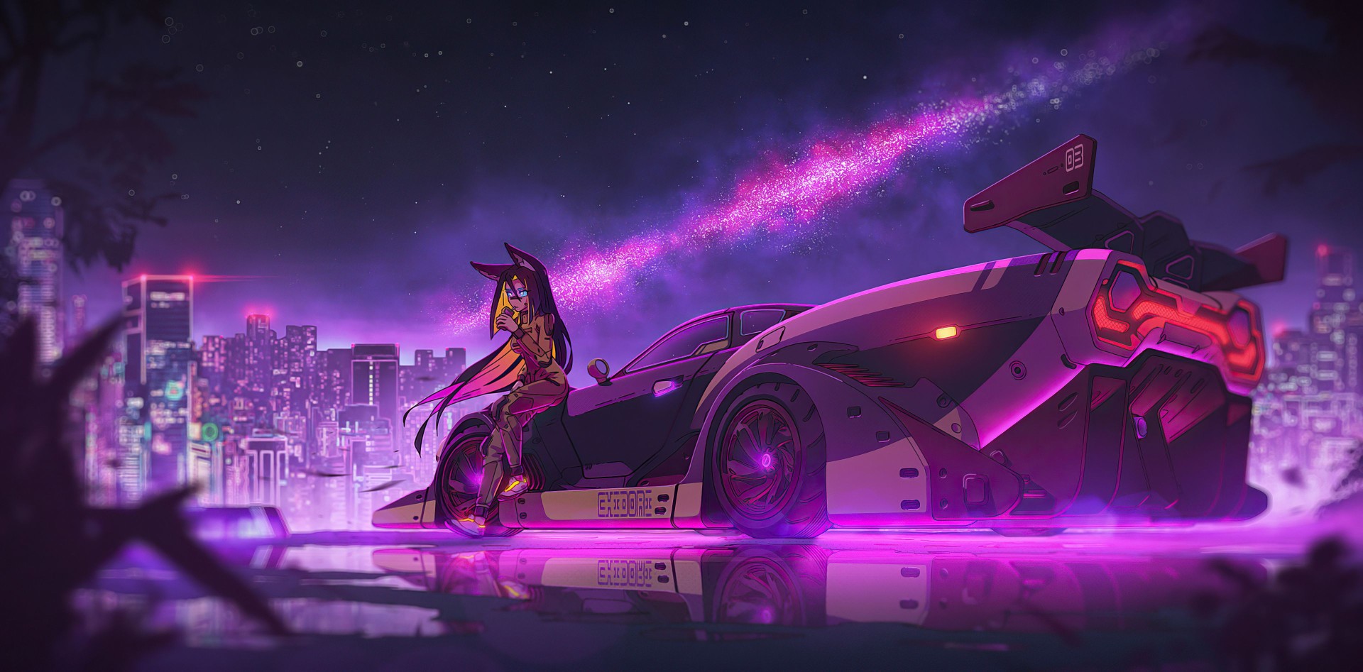 Neon Cyberpunk Car Girl Wallpaper – free HD wallpaper
