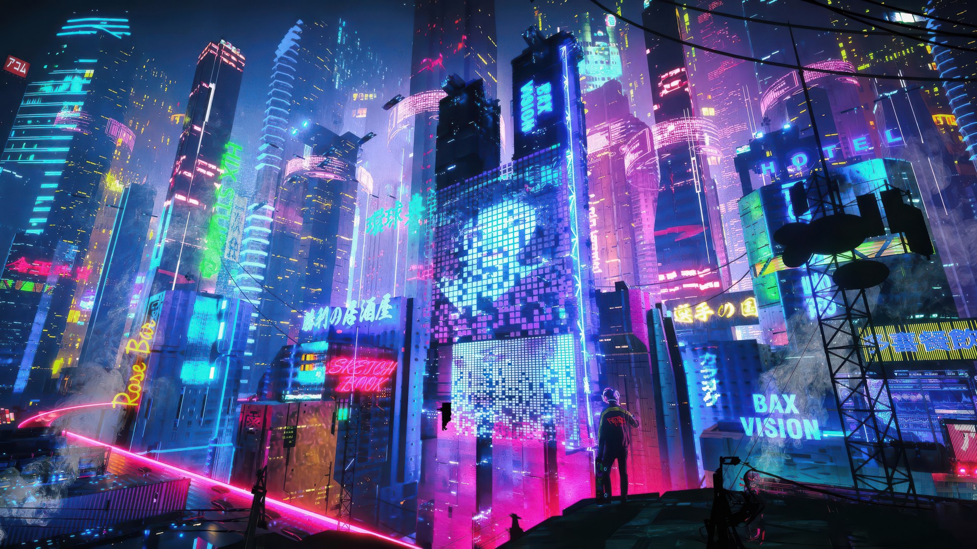Neon Cyberpunk Megacity Skyline Wallpaper – free HD wallpaper