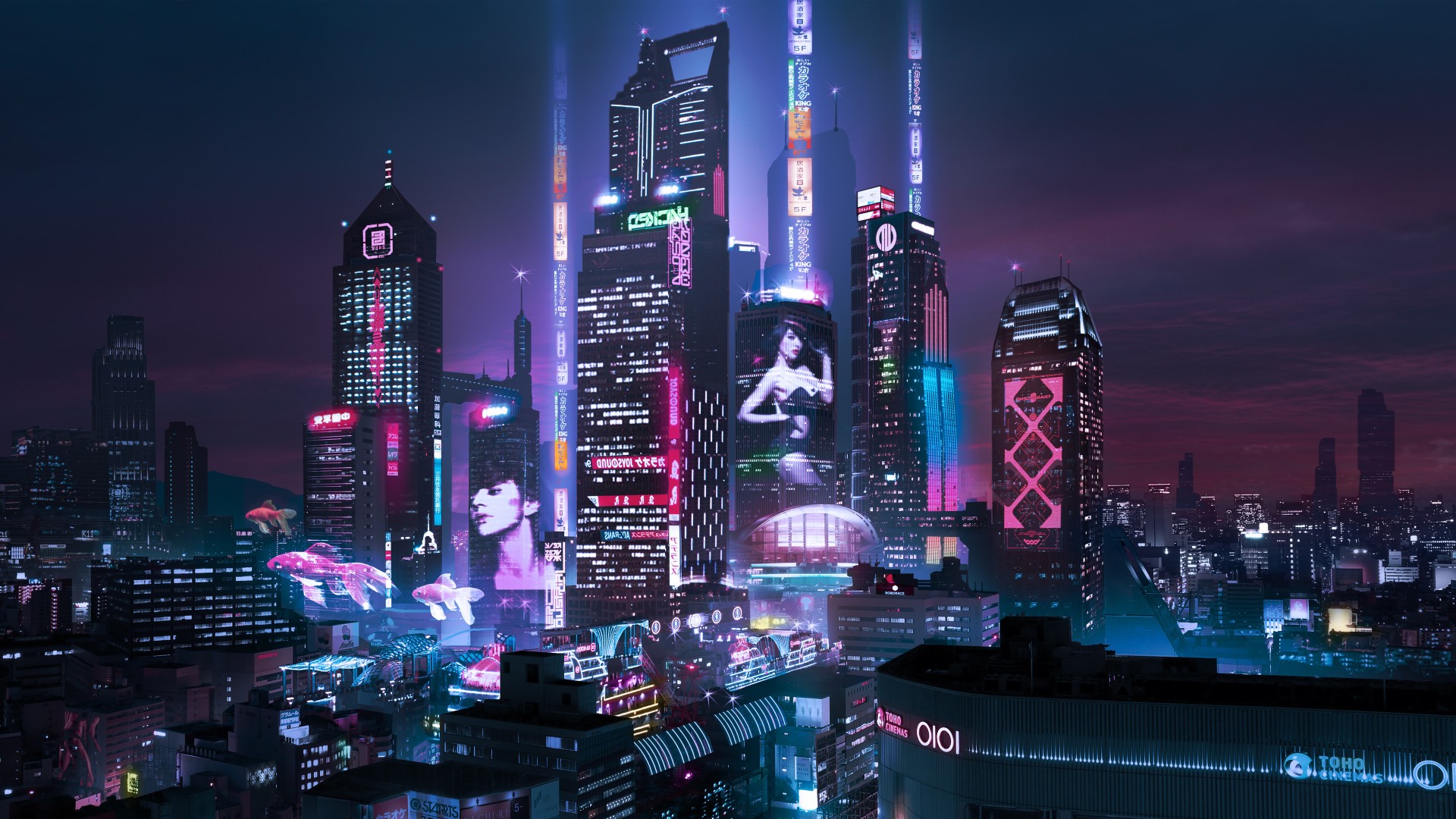 Neon Cyberpunk Megacity Wallpaper – free HD wallpaper