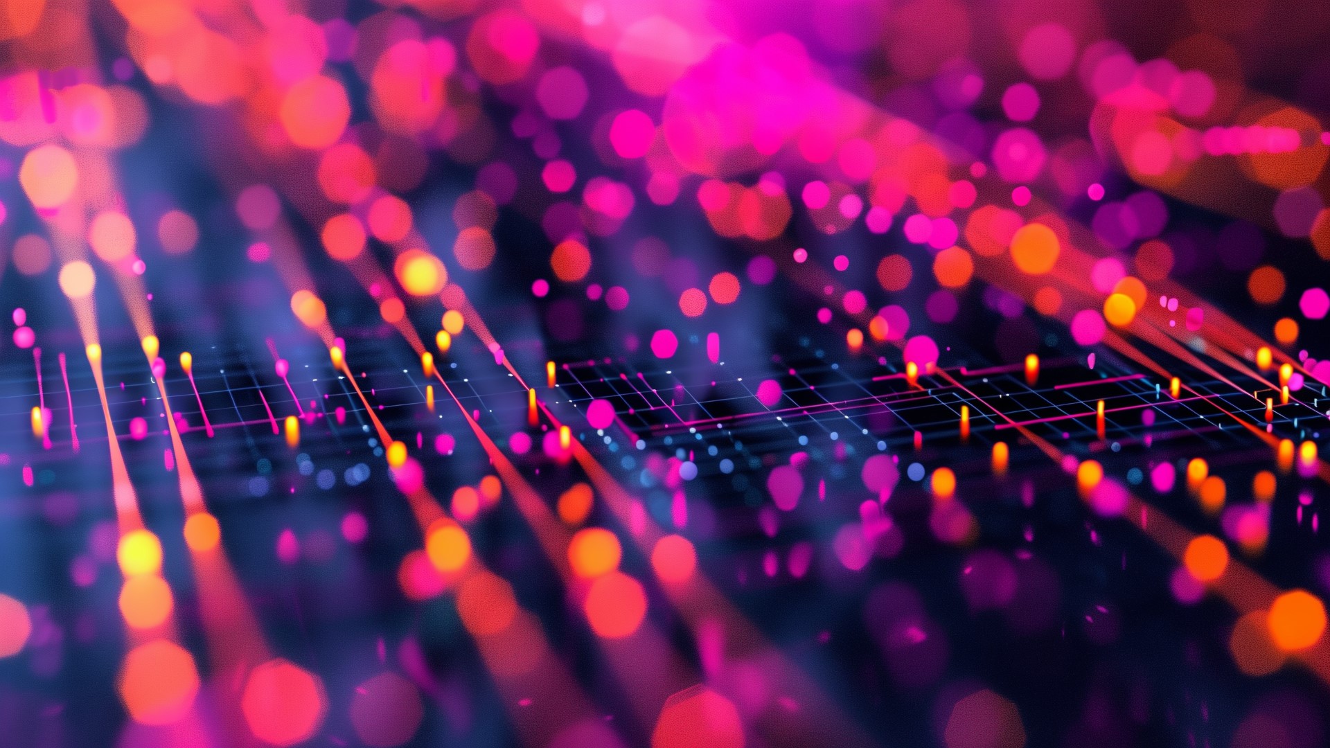 Neon Data Stream Grid Wallpaper
