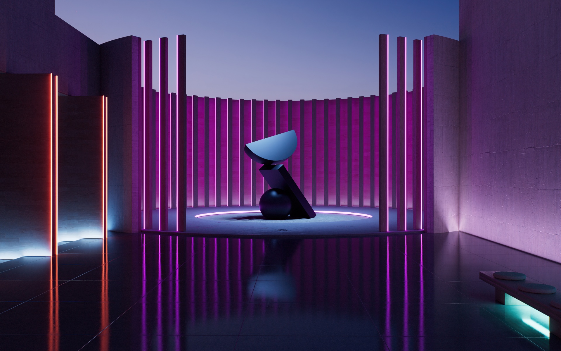 Neon Minimal Architecture Wallpaper – free HD wallpaper