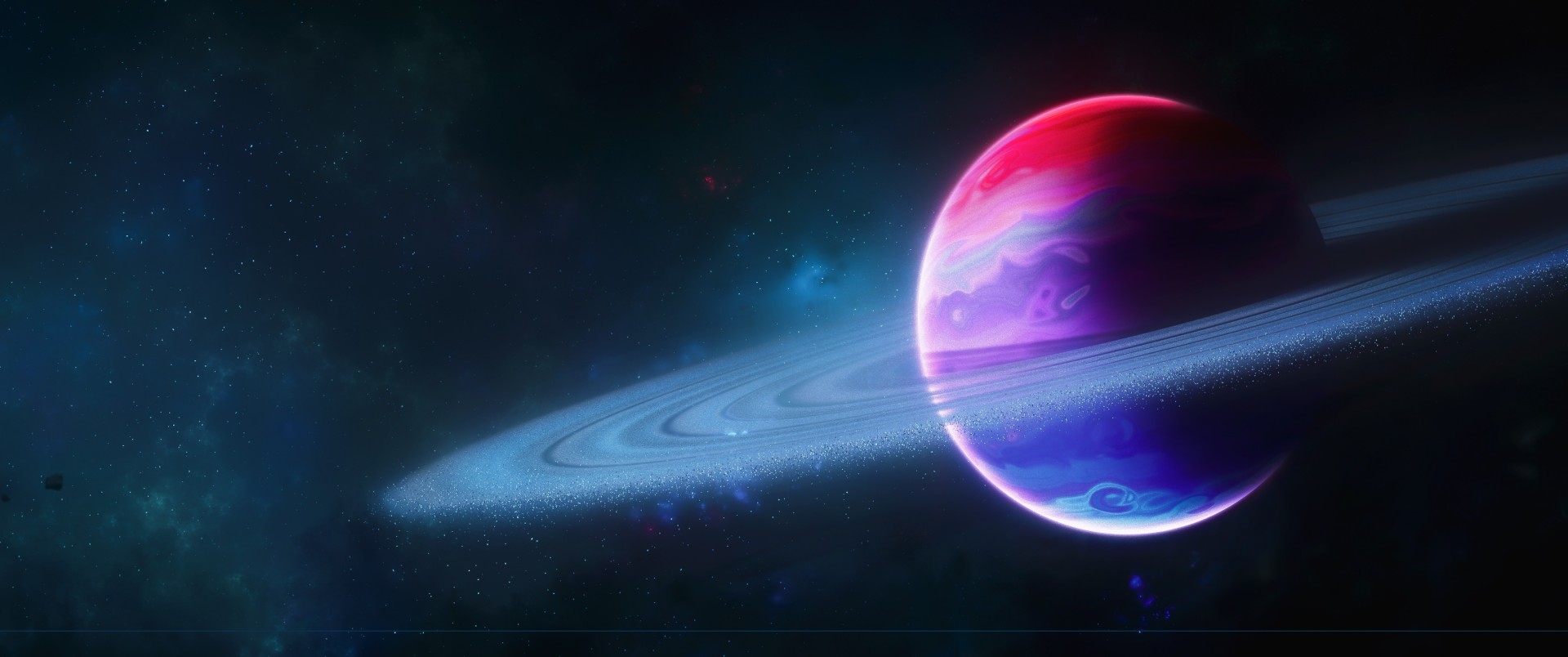 Neon Ringed Planet Ultrawide Wallpaper – free HD wallpaper