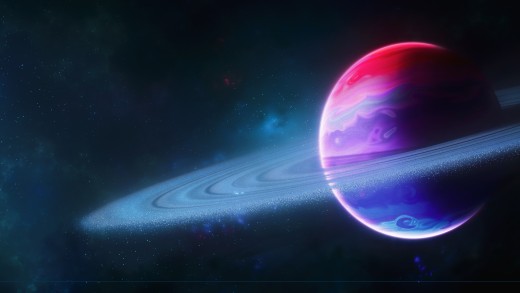 Neon Ringed Planet Ultrawide Wallpaper