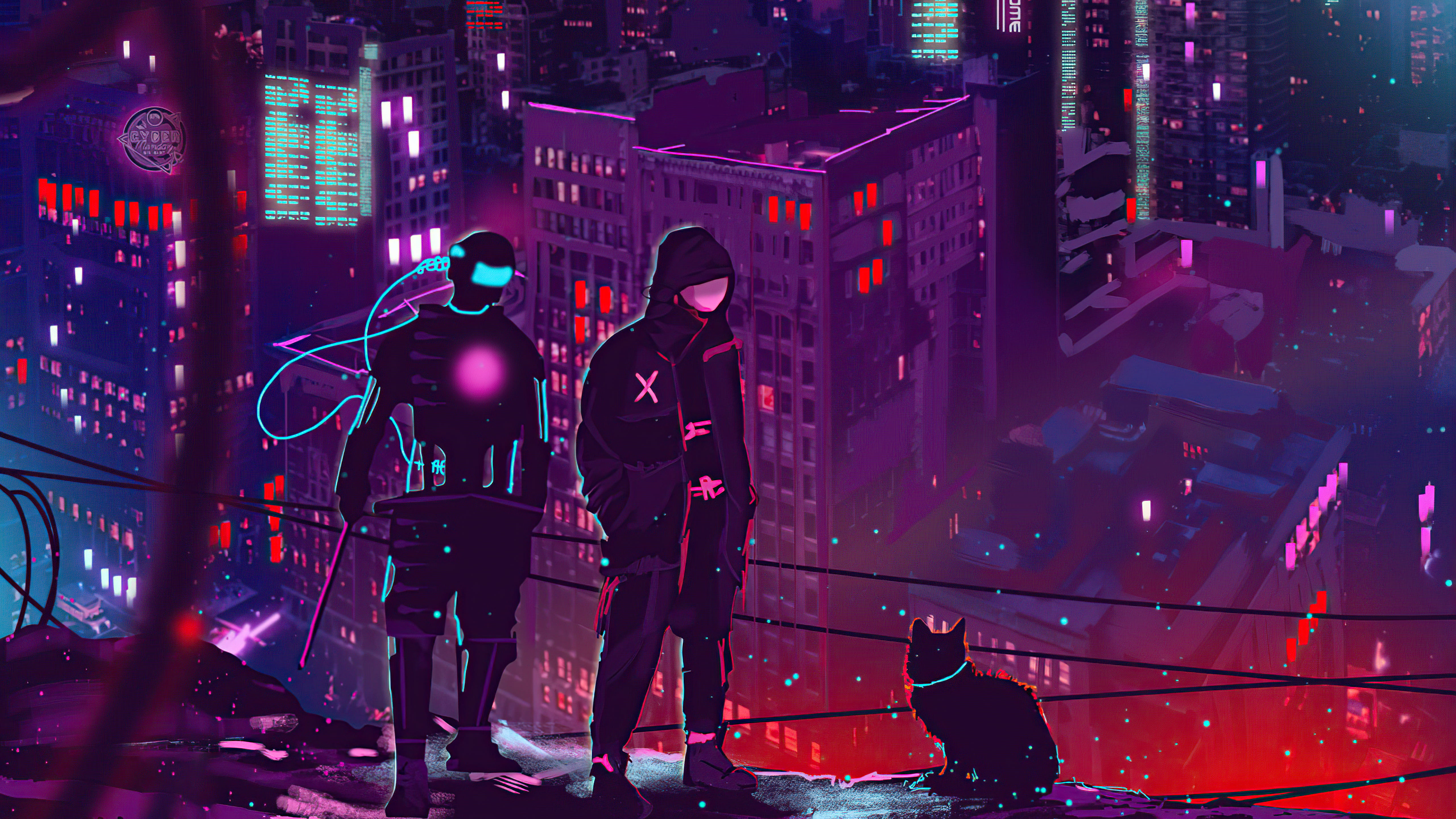 Neon Rooftop Cyberpunk Anime 5K Wallpaper – free HD wallpaper