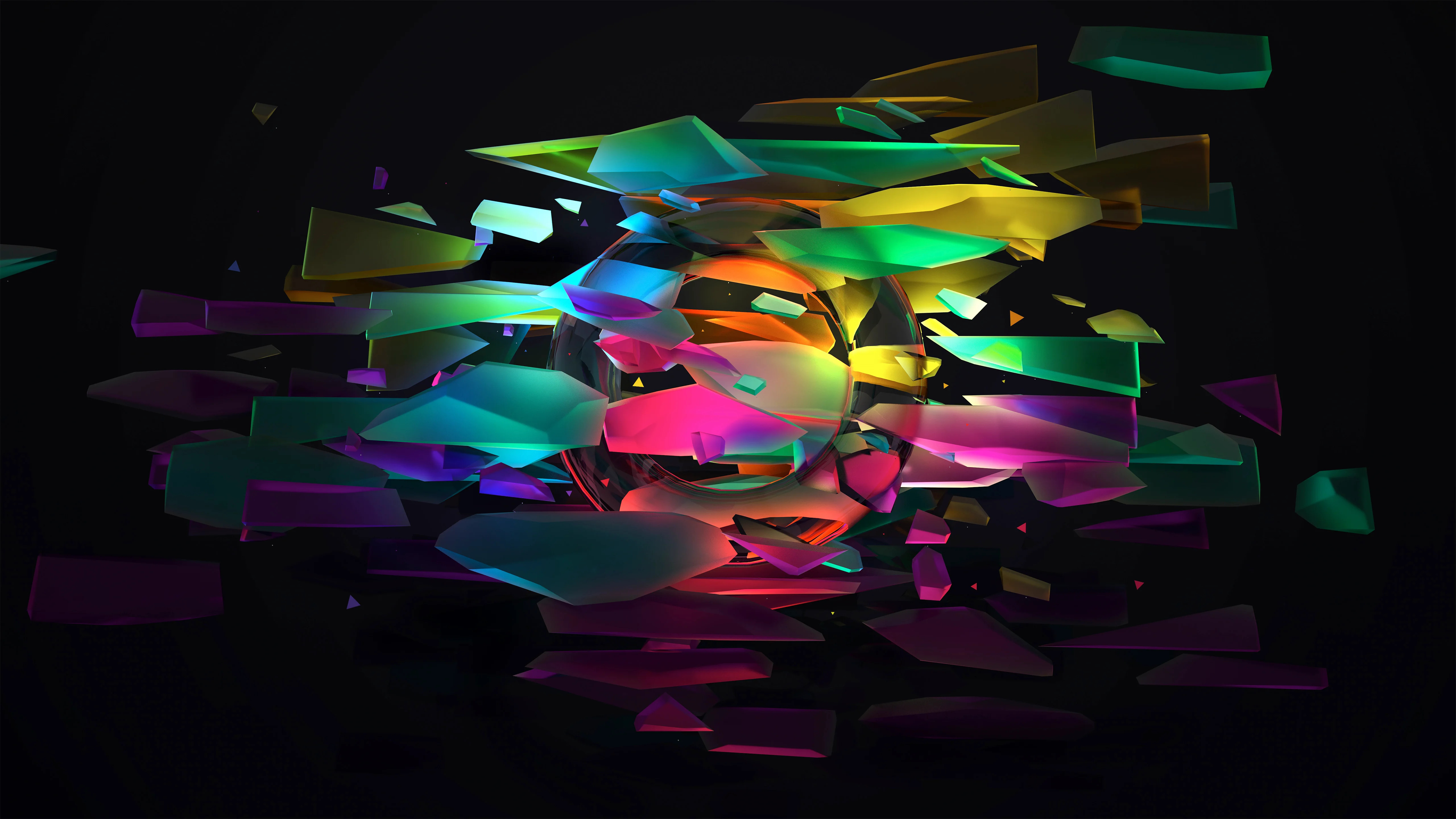 Neon Shards Abstract 3D 5K Wallpaper