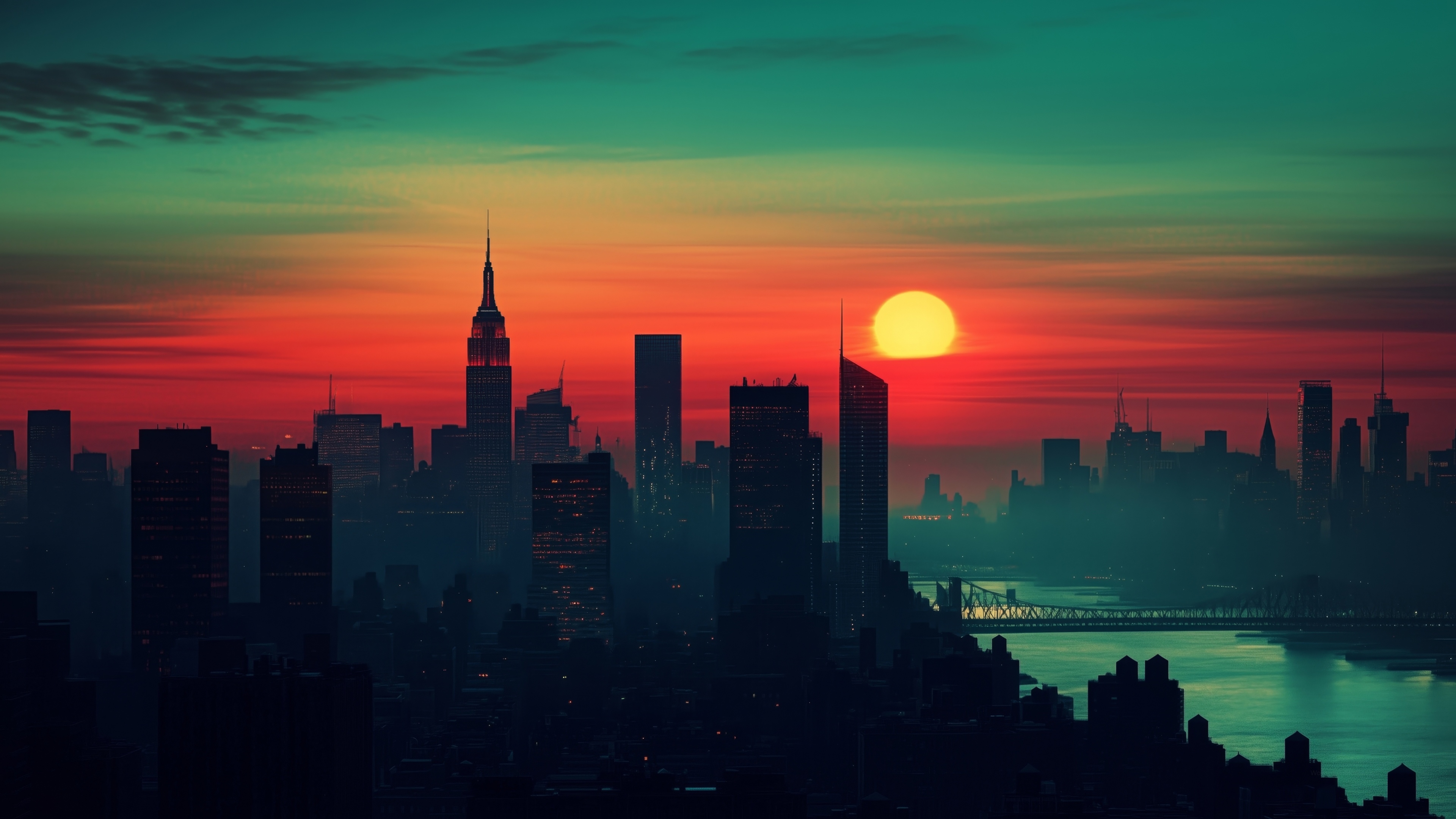 New York Sunset Skyline Cityscape 4K Wallpaper – free HD wallpaper
