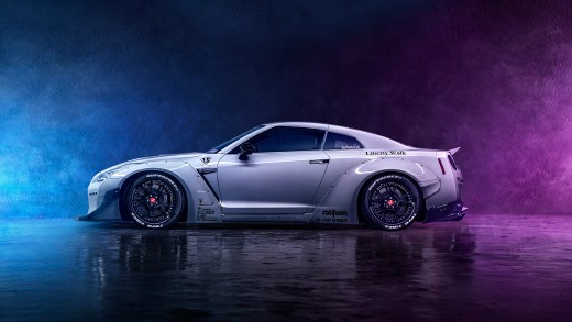 White Nissan GT-R Neon 4K Wallpaper