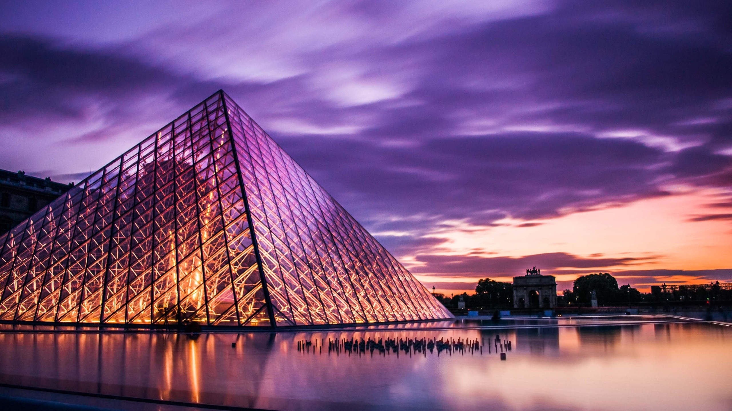 Paris Louvre Pyramid Sunset Wallpaper – free HD wallpaper