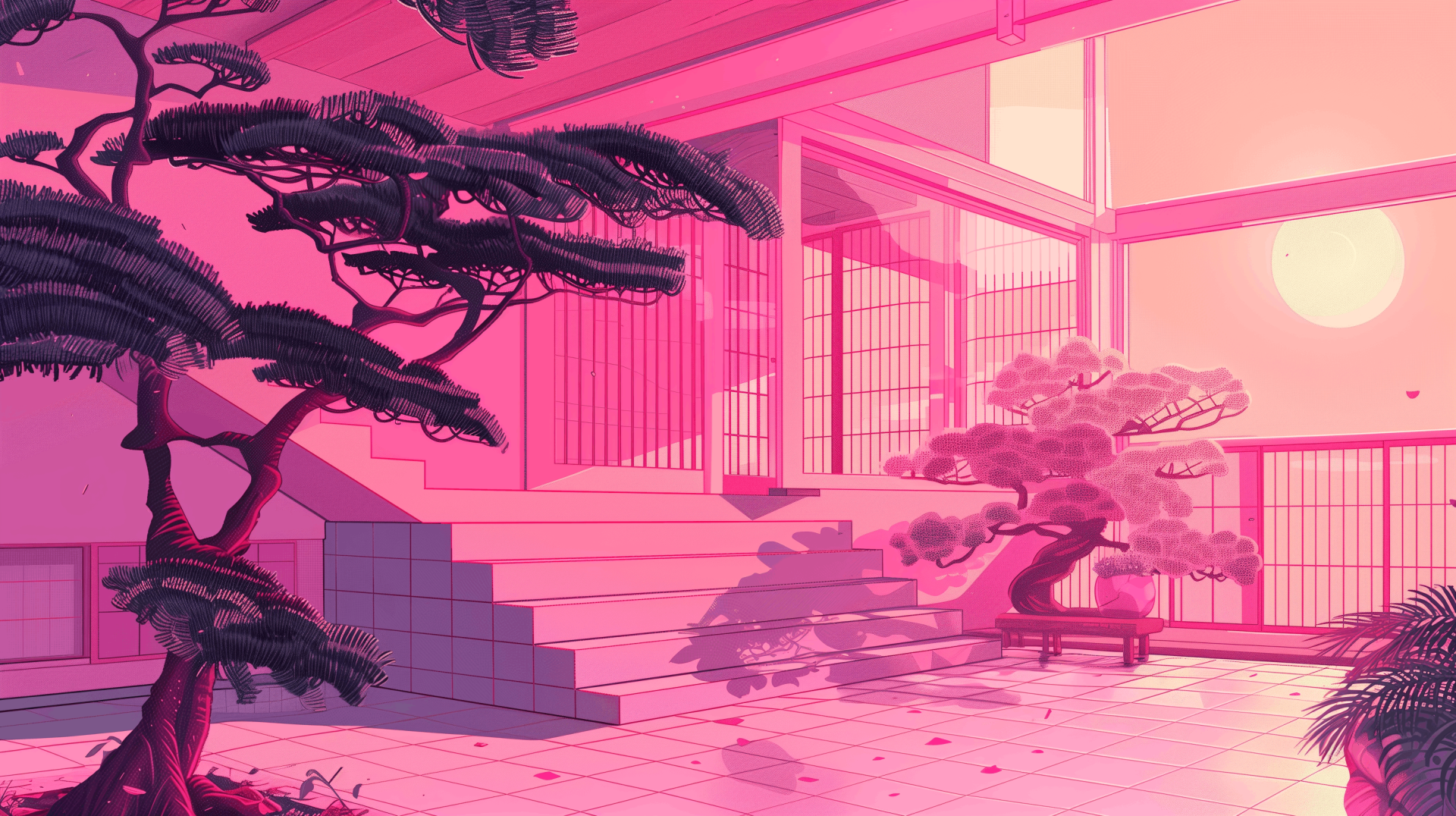 Pink Japanese Courtyard Wallpaper – free HD wallpaper
