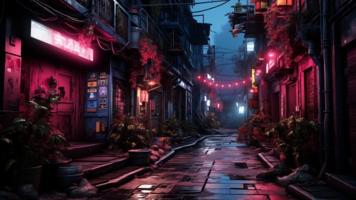Pink Neon Alleyway Wallpaper