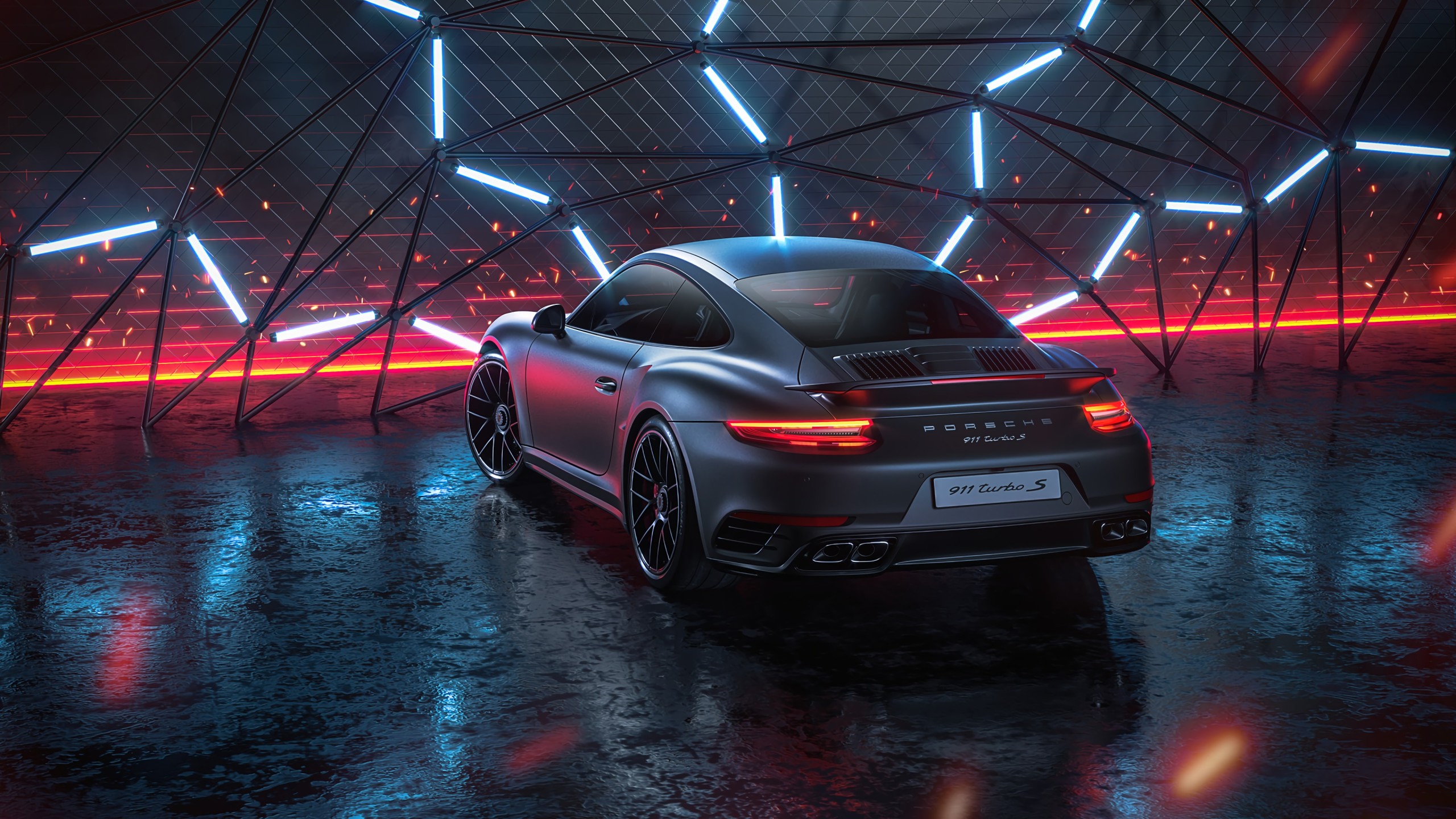 Porsche 911 Turbo S Neon Dome 4K Wallpaper – free HD wallpaper