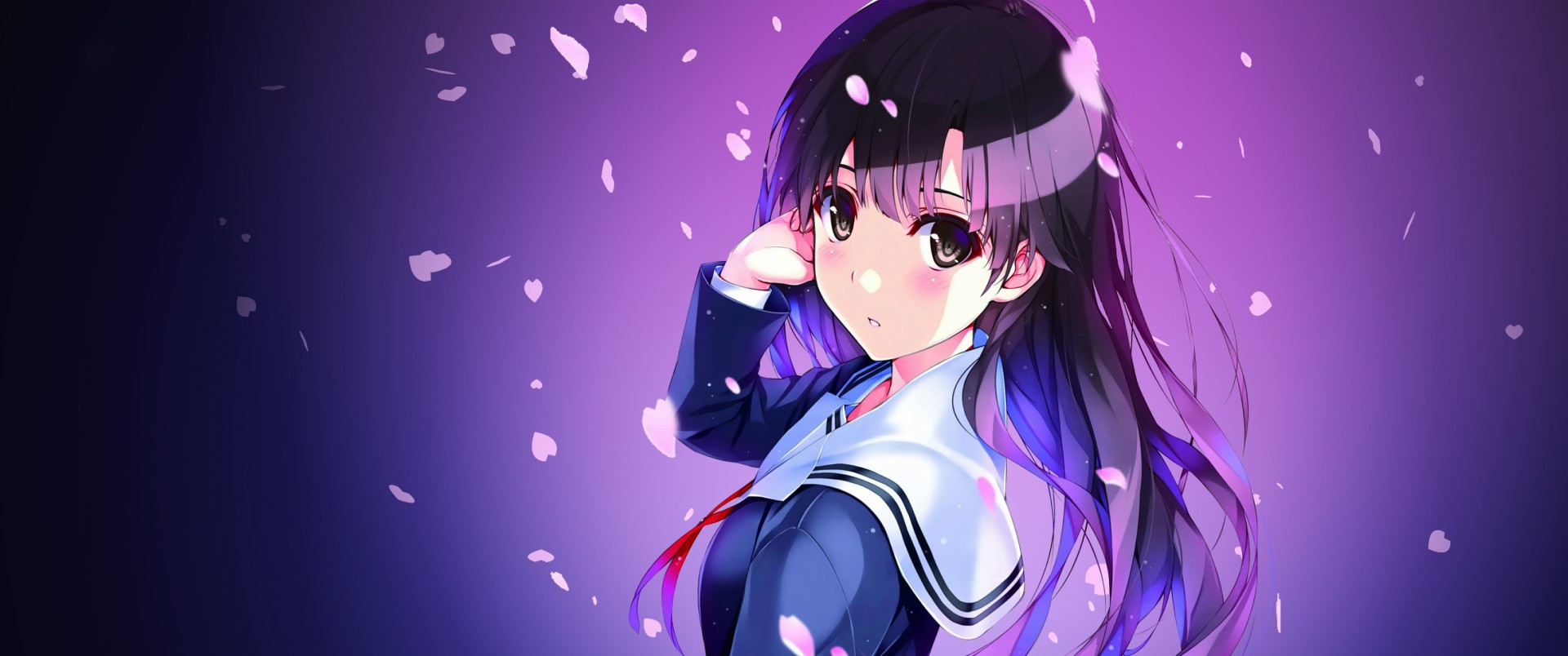 Purple Anime Girl Ultra-Wide Wallpaper – free HD wallpaper