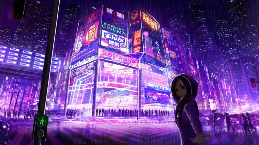 Purple Cyberpunk City 4K Wallpaper