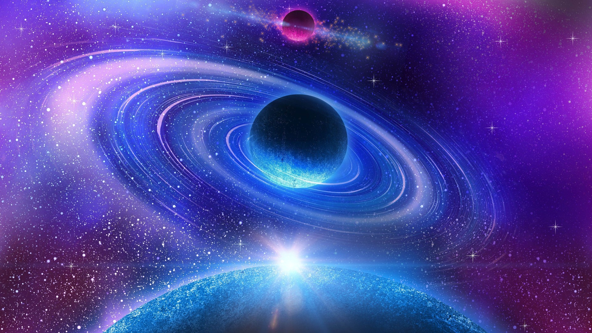 Purple Galaxy Ringed Planet Wallpaper – free HD wallpaper
