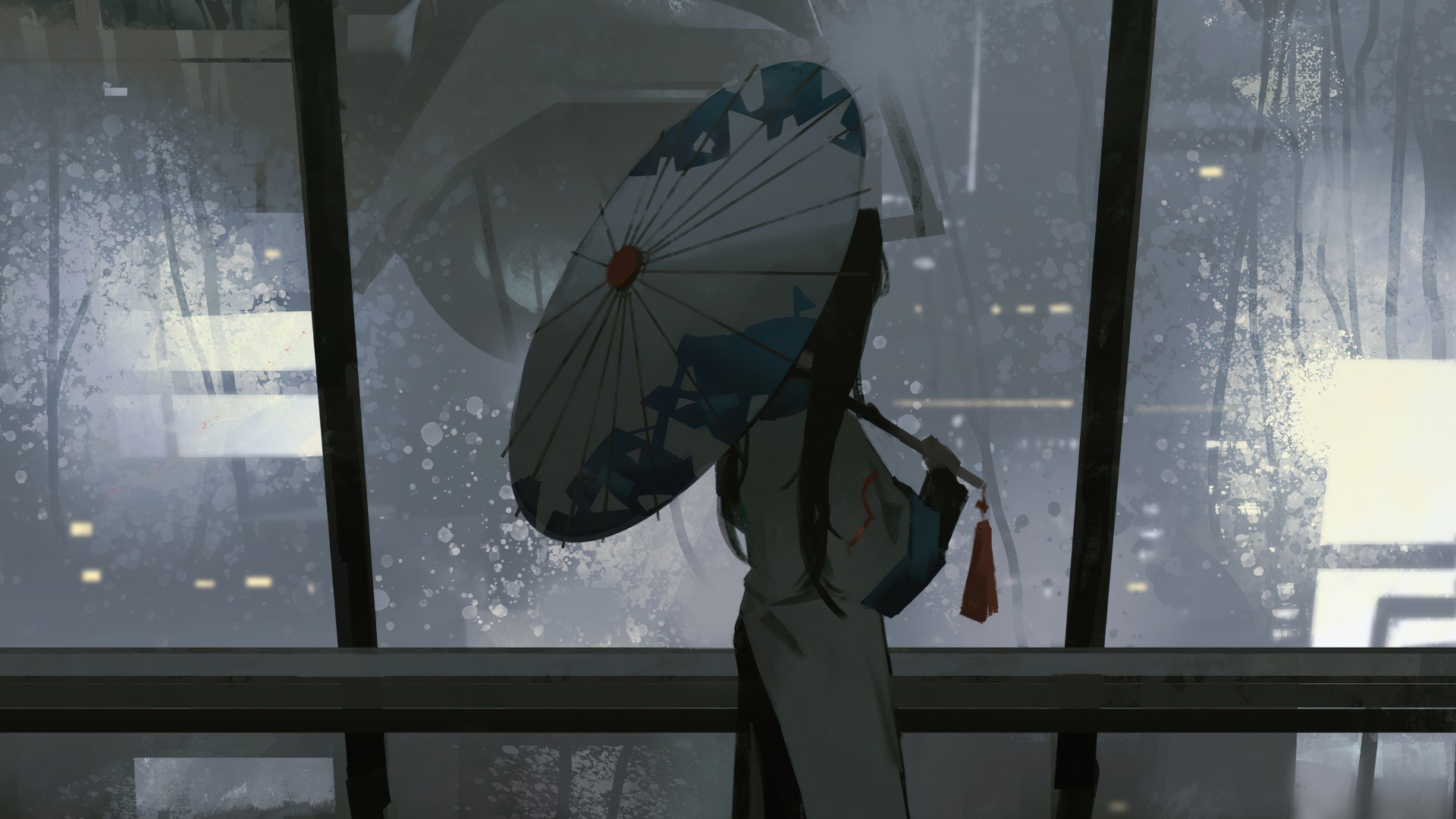 Rainy Umbrella Girl Wallpaper – free HD wallpaper