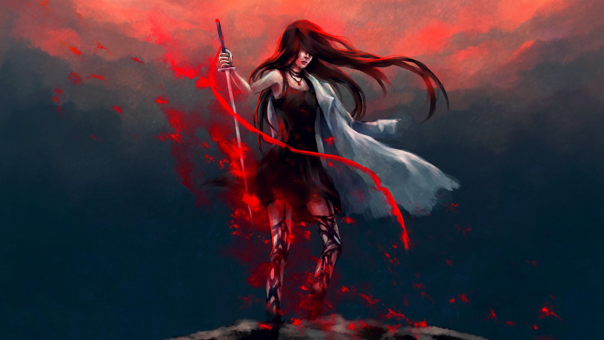Red Anime Katana Warrior Wallpaper – free HD wallpaper