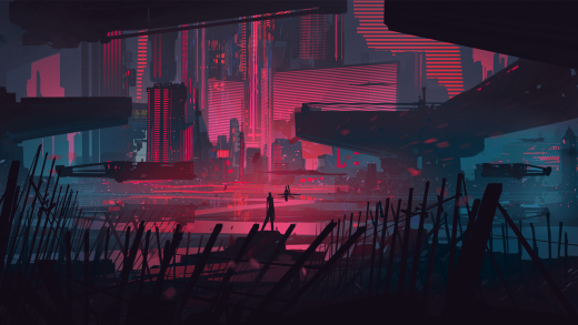Red Cyberpunk Megacity Wallpaper