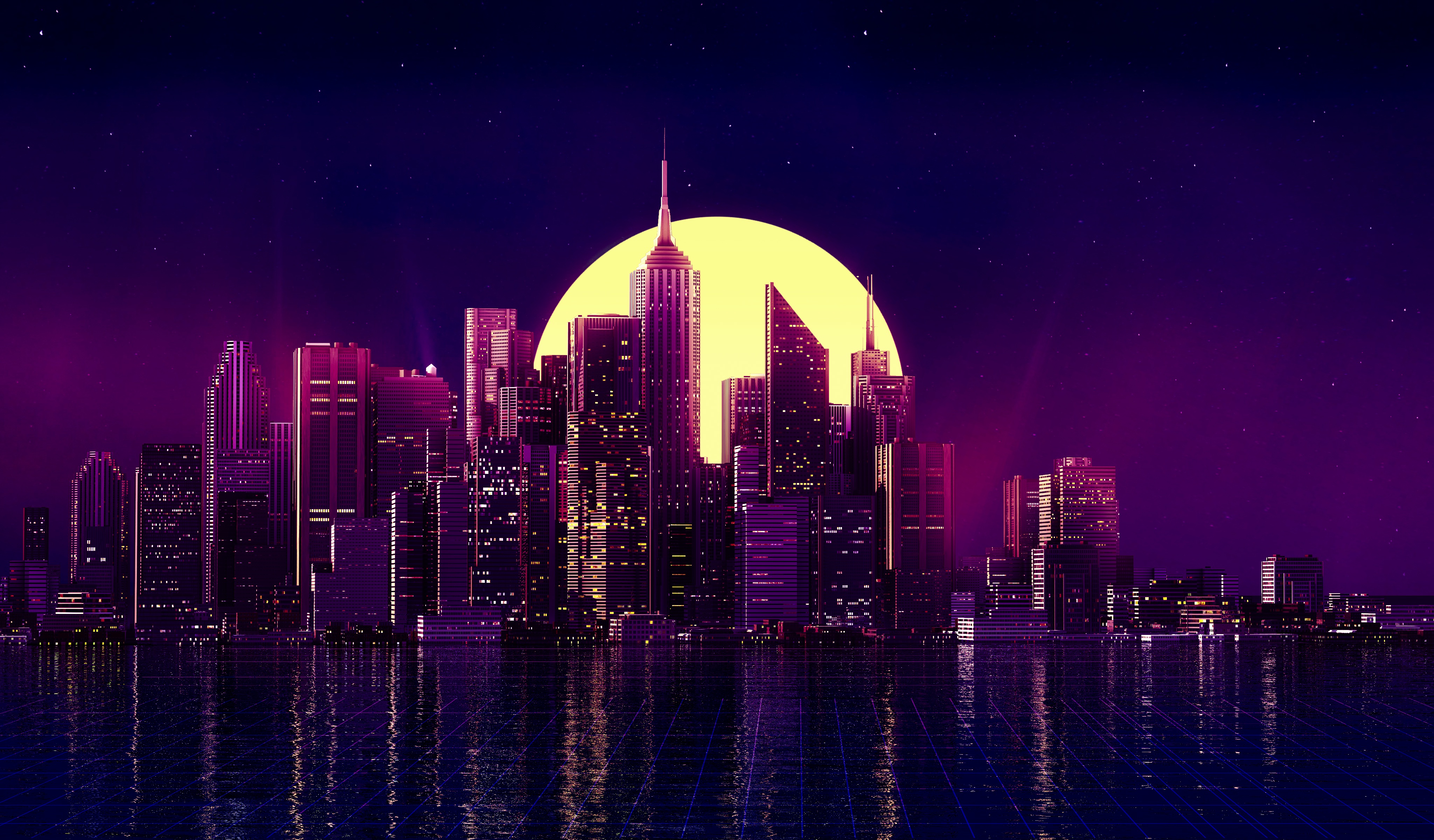 Retro Futuristic City Skyline 5K Wallpaper – free HD wallpaper