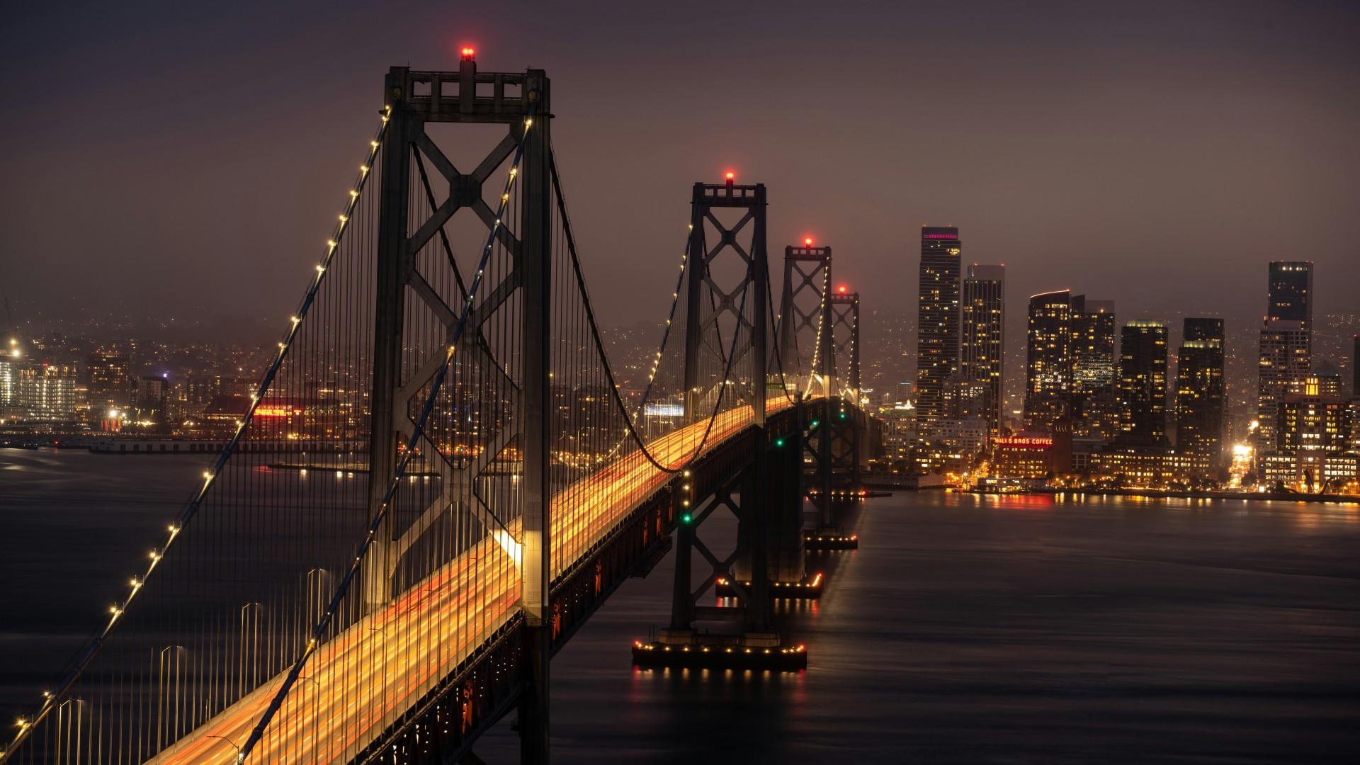 San Francisco Bay Bridge Night Skyline Wallpaper – free HD wallpaper
