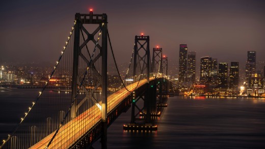 San Francisco Bay Bridge Night Skyline Wallpaper