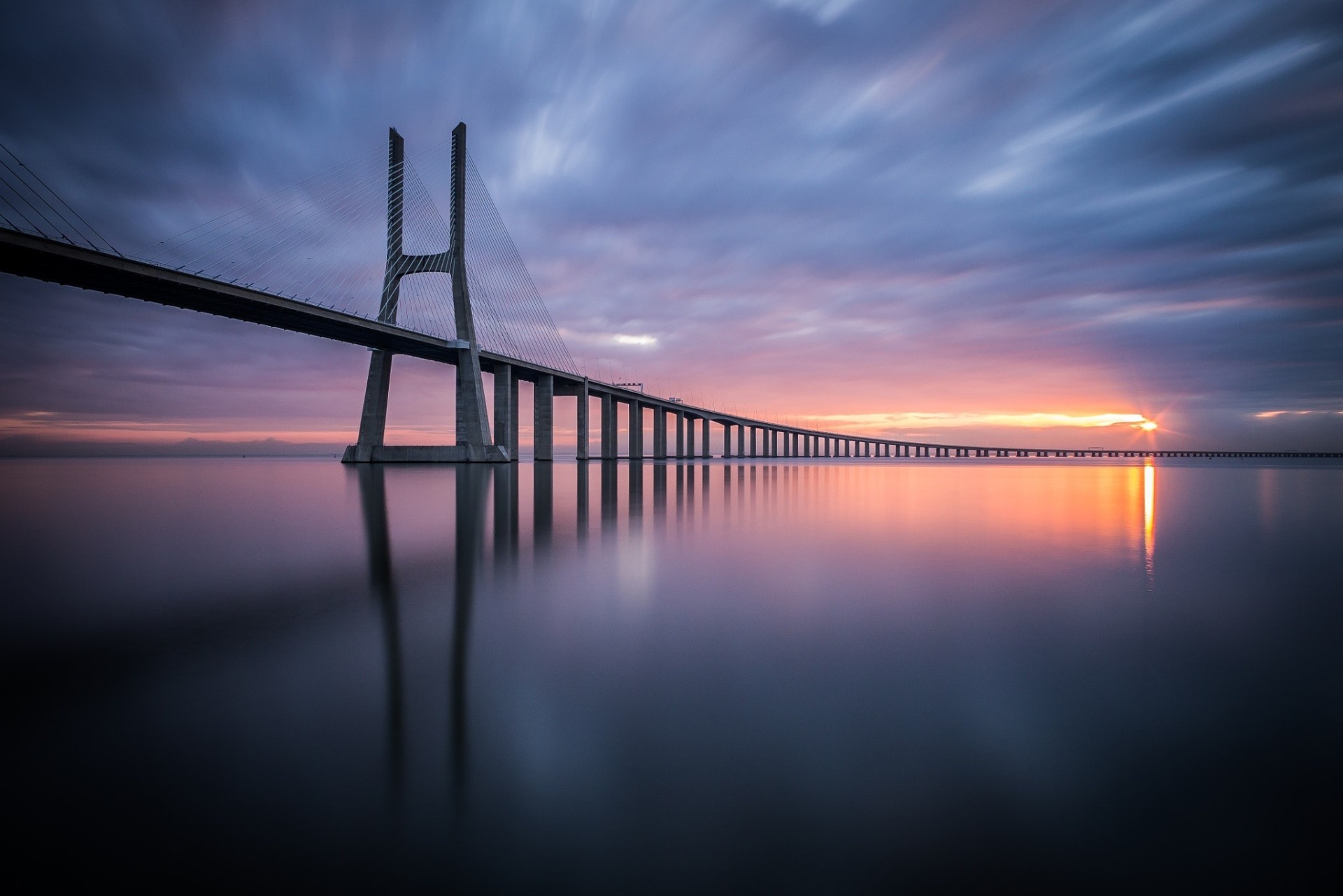 Sunset Bridge Reflection Wallpaper – free HD wallpaper