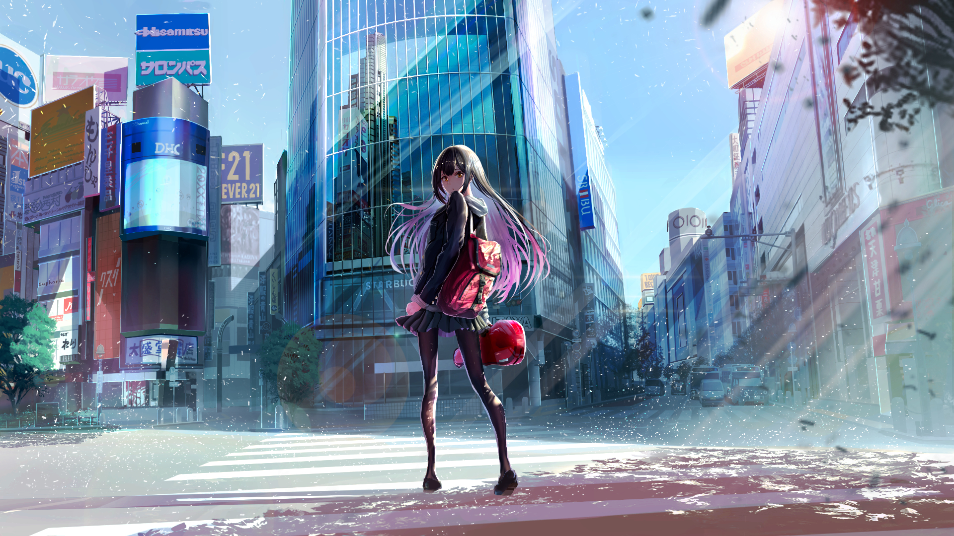 Tokyo Anime School Girl City Wallpaper