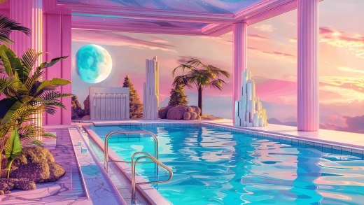 Vaporwave Moon Pool Wallpaper