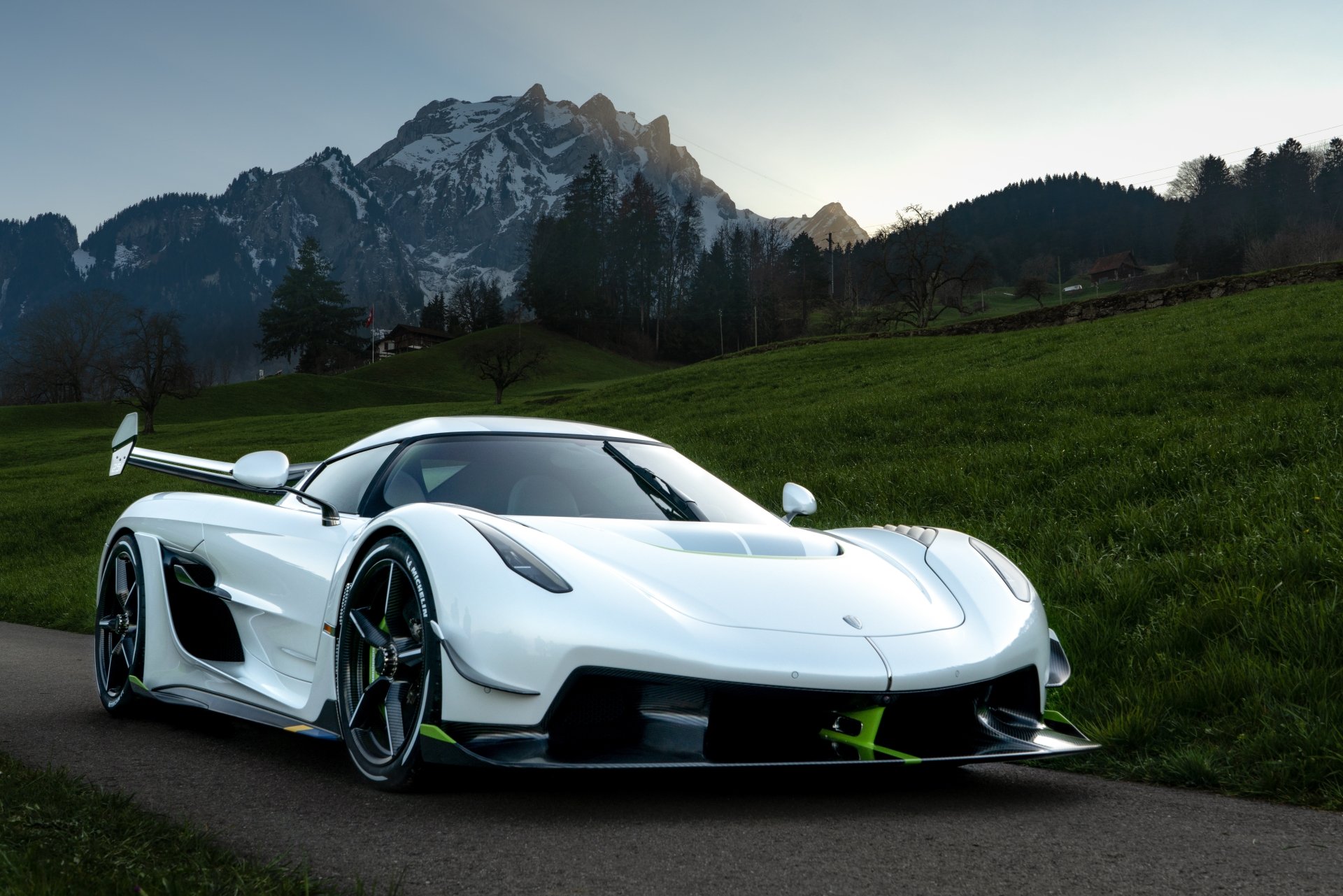 White Koenigsegg Mountain Road Hypercar Wallpaper