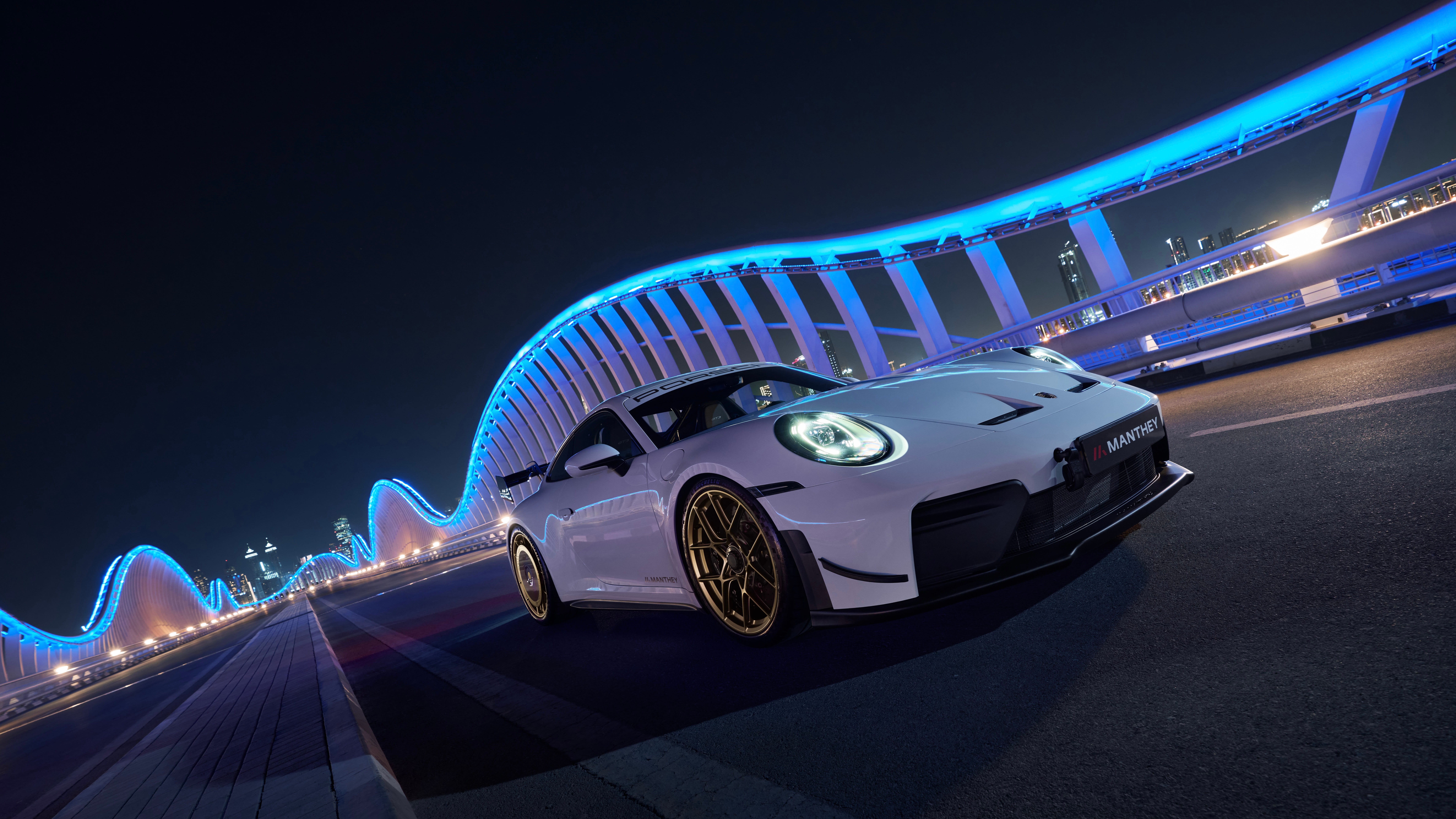 White Porsche 911 GT3 Bridge 5K Wallpaper – free HD wallpaper