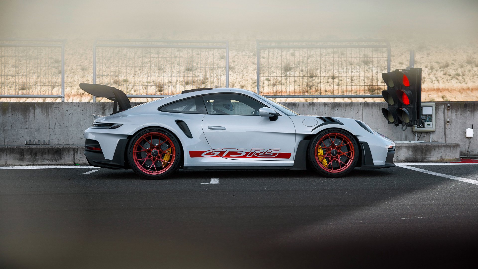White Porsche GT3 RS Trackside Wallpaper – free HD wallpaper