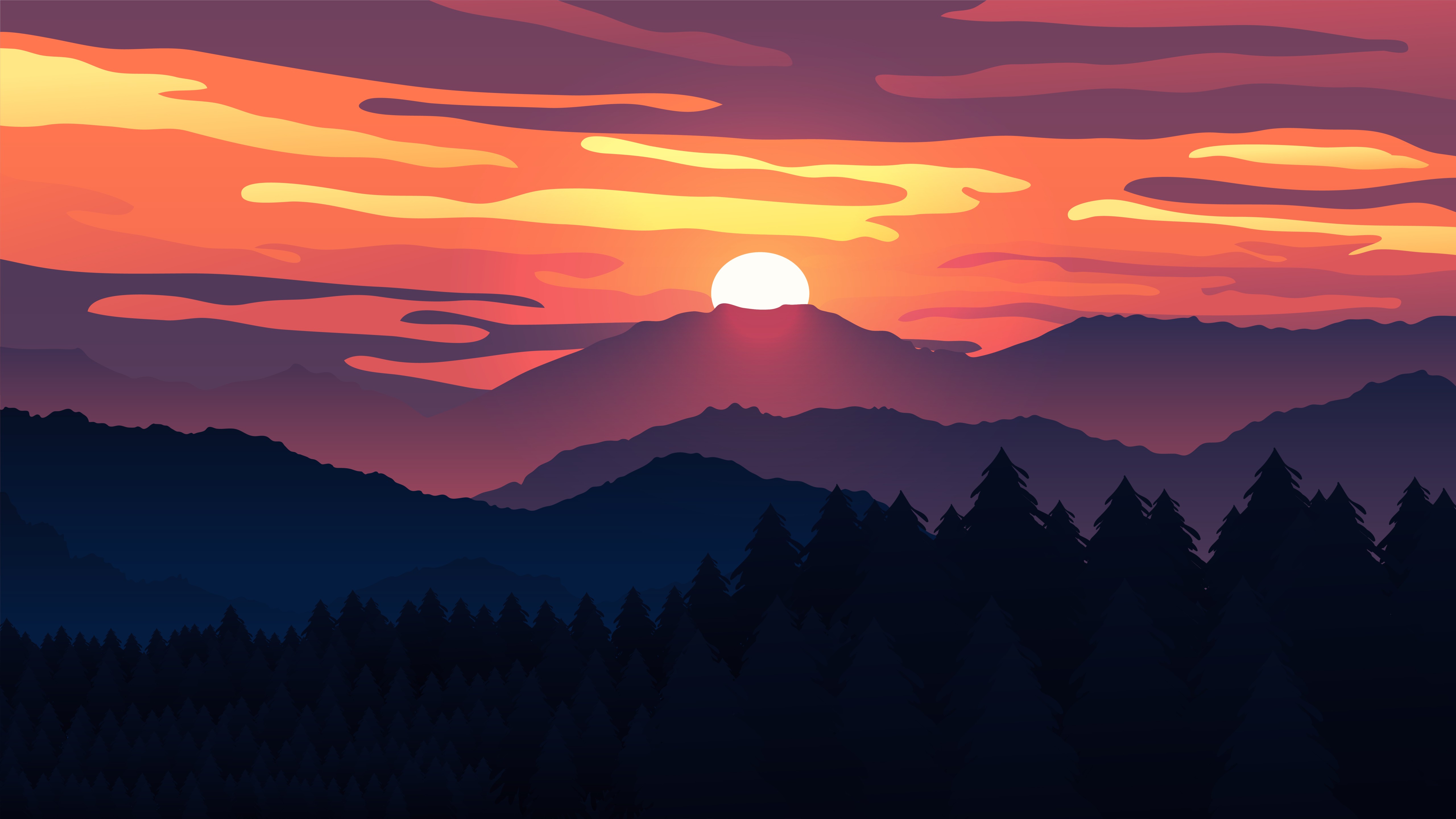 Minimalist Mountain Sunset Wallpaper | Backdrova